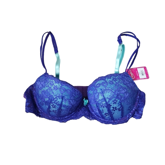 Candies Blue Lace Balconette Push Up Bra - Picture 1 of 5